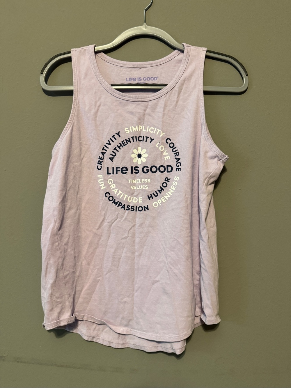Life Is Good Lavender Graphic Tank with Positive Word Circle